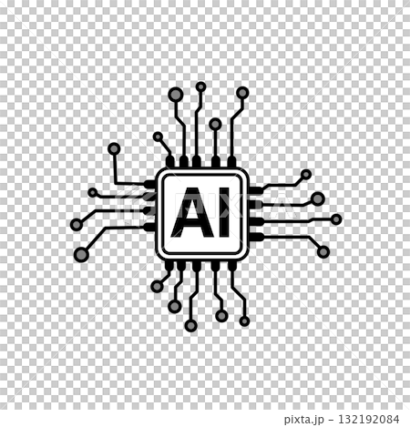 人工知能のイメージ図　シンプルなAIのイラスト　アイコン　マーク　生成AI  モノクロ  シルエット 132192084