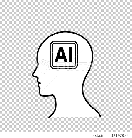 人工知能のイメージ画　シンプルなAIのイラスト　アイコン　マーク　生成AI  モノクロ  シルエット 132192085