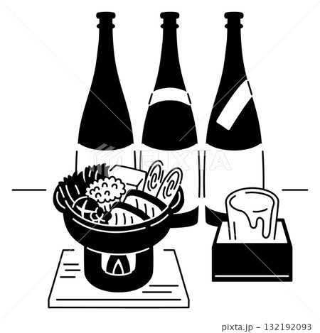 日本酒と寄せ鍋イラスト 日本酒と寄せ鍋イラスト 132192093