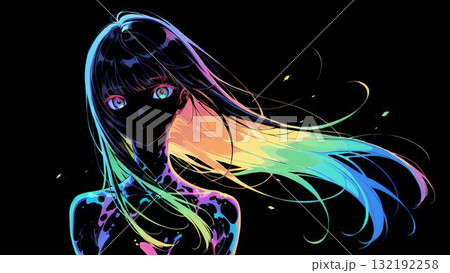 象徴的でカラフルな、ダークイメージの女性のイラスト 132192258
