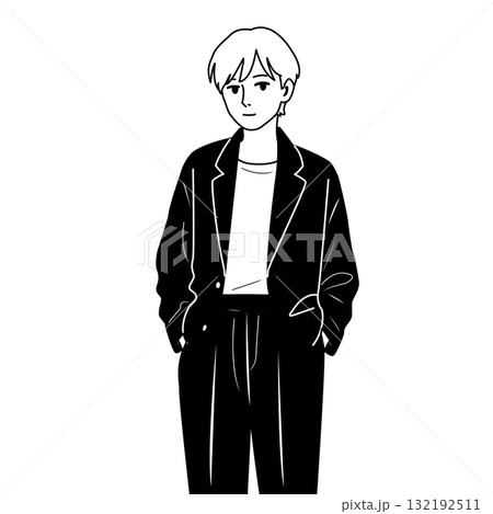 中性的な人物のイラスト　ジェンダー, 男性　女性,シンプル,モノクロ,シルエット,白黒 132192511