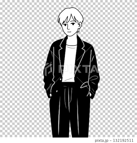 中性的な人物のイラスト　ジェンダー, 男性　女性,シンプル,モノクロ,シルエット,白黒 132192511