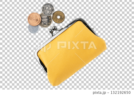 透明背景上的黃色扣錢包和錢（png） 132192650