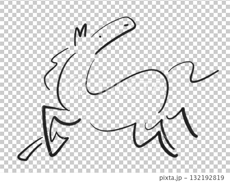 Stylish horse running while looking back in ink painting 2026 monochrome New Year's material Stylish horse running while looking back in ink painting 2026 monochrome New Year's material 132192819