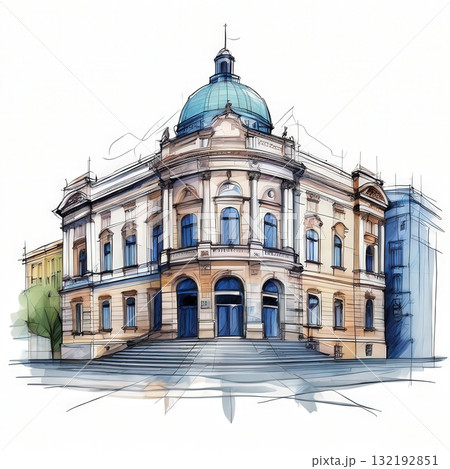 an AI Image Generator, Sketch Illustration of Grand Classical Building 132192851