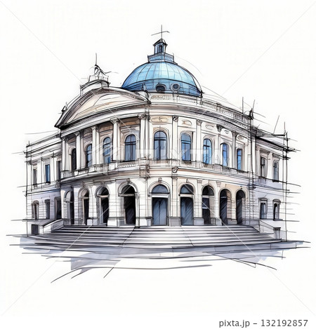 an AI Image Generator, Sketch Illustration of Grand Classical Building 132192857