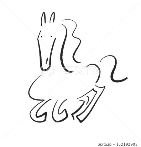 正月 馬 イラスト 手描き オリジナル 創作 原画 墨絵の走るスタイリッシュな馬 2026 モノクロ 正月素材のイラスト素材