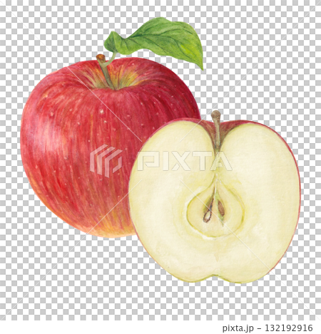 切開的蘋果的水彩插圖 132192916