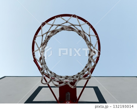 A Basketball Hoop Is Set Against the Beautiful Clear Sky, Symbolizing Opportunity and Fun A Basketball Hoop Is Set Against the Beautiful Clear Sky, Symbolizing Opportunity and Fun 132193014
