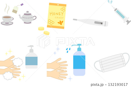 風邪予防アイテムのイラスト素材セット 132193017