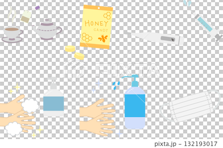 風邪予防アイテムのイラスト素材セット 132193017