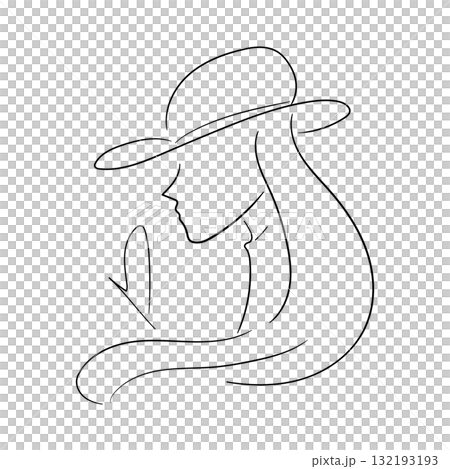 帽子をかぶった女性の横顔の手描きラインアート 帽子をかぶった女性の横顔の手描きラインアート 132193193