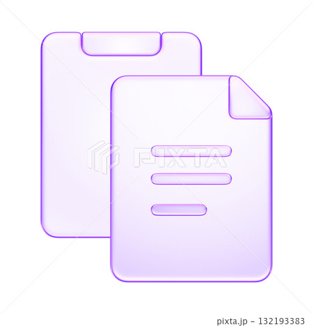 3D glassmorphism document icon in purple gradient. Glossy minimal symbol representing file, paper, and office data, copy paste icon 3D glassmorphism document icon in purple gradient. Glossy minimal symbol representing file, paper, and office data, copy paste icon 132193383
