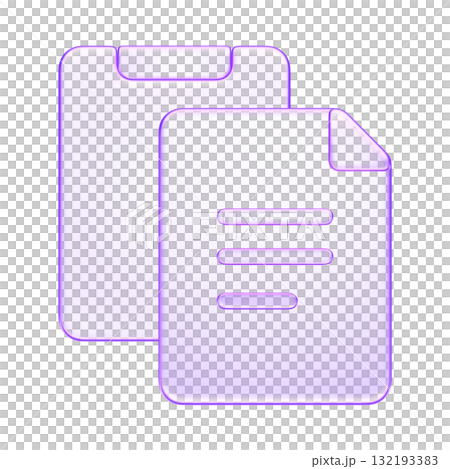 3D glassmorphism document icon in purple gradient. Glossy minimal symbol representing file, paper, and office data, copy paste icon 3D glassmorphism document icon in purple gradient. Glossy minimal symbol representing file, paper, and office data, copy paste icon 132193383