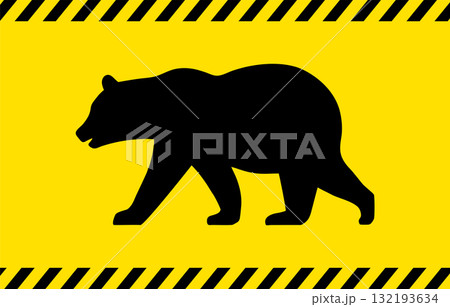 熊の危険、注意、警告等を表す黄色と黒の背景イラスト 熊の危険、注意、警告等を表す黄色と黒の背景イラスト 132193634