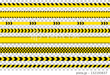 危険、注意、警告、禁止等を表す黄色と黒のテープイラストセット 132193637