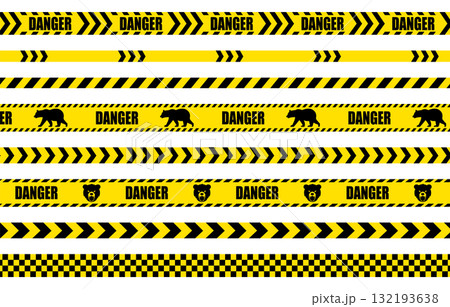 熊に対する危険を表す黄色と黒のテープイラストセット 132193638