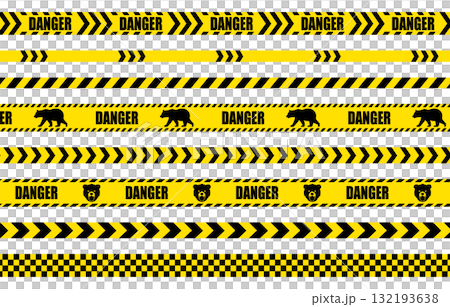 Illustration set of yellow and black bear danger tape Illustration set of yellow and black bear danger tape 132193638