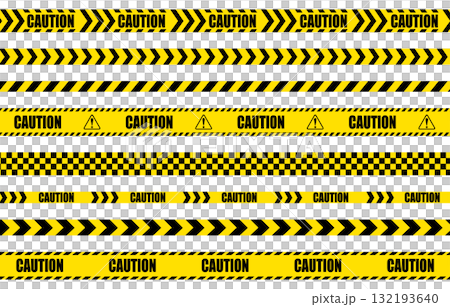 Yellow and black caution tape illustration set 132193640