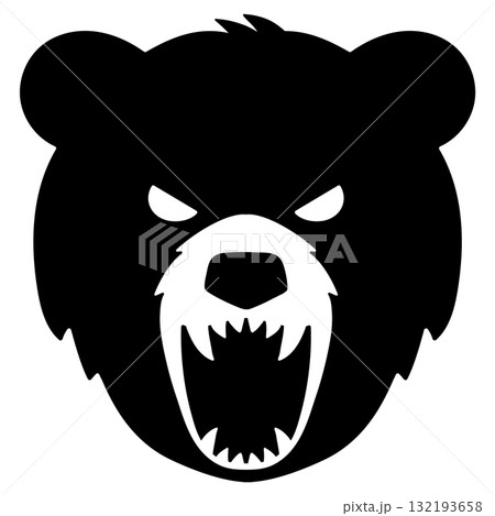 吠える熊の顔のシルエットイラスト 132193658