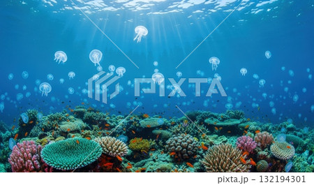 美しい南国の珊瑚庭園と輝くファンタジー熱帯魚 132194301