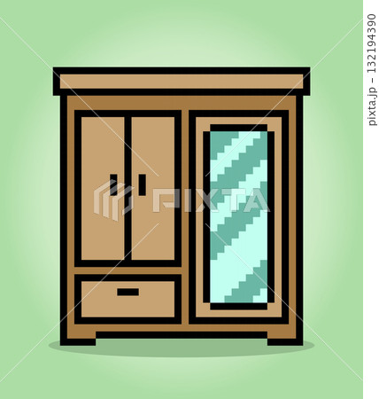 8 bit pixel wood clothes in vector illustrations for game assets. wardrobe pixel art. 8 bit pixel wood clothes in vector illustrations for game assets. wardrobe pixel art. 132194390