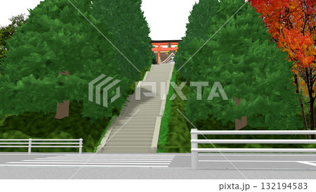 アニメーションの背景に使える PNG素材『海の見える神社』空は透明ですのでご自由にどうぞ 132194583