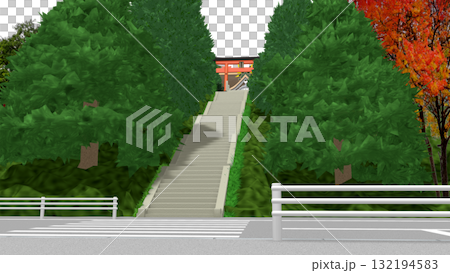 アニメーションの背景に使える PNG素材『海の見える神社』空は透明ですのでご自由にどうぞ 132194583