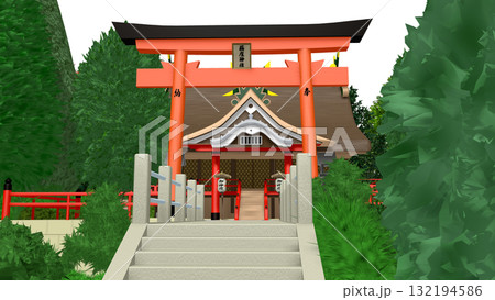 アニメーションの背景に使える PNG素材『海の見える神社』空は透明ですのでご自由にどうぞ 132194586