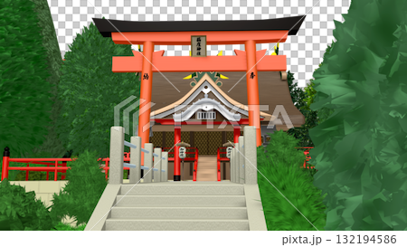 アニメーションの背景に使える PNG素材『海の見える神社』空は透明ですのでご自由にどうぞ 132194586