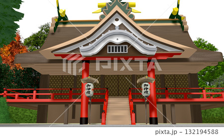 アニメーションの背景に使える PNG素材『海の見える神社』空は透明ですのでご自由にどうぞ 132194588