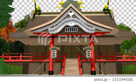 アニメーションの背景に使える PNG素材『海の見える神社』空は透明ですのでご自由にどうぞ 132194588