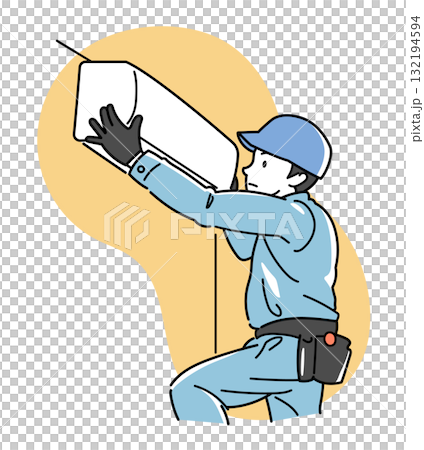 Male worker installing an air conditioner 132194594