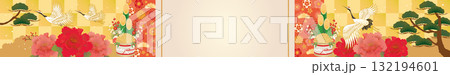 お正月和柄背景 金屏風と門松と鶴 お正月和柄背景 金屏風と門松と鶴 132194601