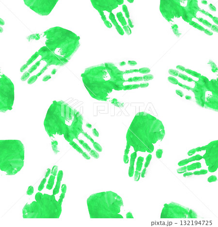 Green Handprints on White Background 132194725