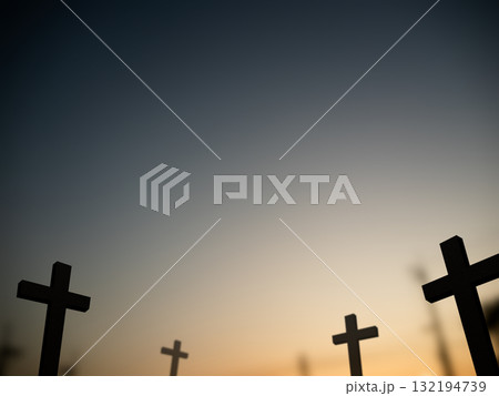 Cross Christian God Religion on Sunset Background, Jesus Church Worship Pray Catholic Grace Christ, Symbols Christ Love Holy Spiritual Hope Peach Victory Spirit Mditation Catholicism Crucifix Trush. 132194739