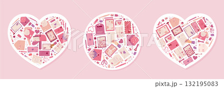 Heart mail sticker love card flat style. Envelope with valentine message and gift, romantic pink concept. Creative shape, correspondence and celebration, ideal for greeting holiday communication. Heart mail sticker love card flat style. Envelope with valentine message and gift, romantic pink concept. Creative shape, correspondence and celebration, ideal for greeting holiday communication. 132195083