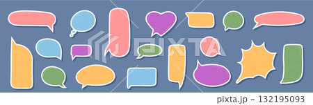 Grunge sticker speech bubble set with hand drawn organic cloud shapes in colorful chat style. Doodle circle and round elements add message and conversation focus, ideal for creative dialogue or Grunge sticker speech bubble set with hand drawn organic cloud shapes in colorful chat style. Doodle circle and round elements add message and conversation focus, ideal for creative dialogue or 132195093