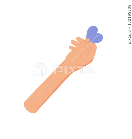 Flat hand holding heart symbol sticker. A simple gesture expressing love, charity, and support, highlighting giving and donation. Creative abstract style emphasizes nonprofit care aid. Flat hand holding heart symbol sticker. A simple gesture expressing love, charity, and support, highlighting giving and donation. Creative abstract style emphasizes nonprofit care aid. 132195505