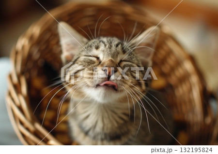 A satisfied cat after enjoying a homemade treat A satisfied cat after enjoying a homemade treat 132195824