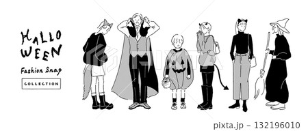 ハロウィン仮装コレクションの線画イラスト ハロウィン仮装コレクションの線画イラスト 132196010