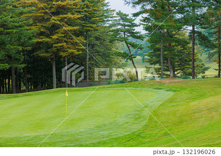 グリーンのあるゴルフ場のグリーン 132196026
