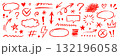 Red color pencil line elements set. Hand drawn red color crayon pencil, texture brush stroke arrow, highlight, check mark doodles. Marker arrow, chalk sketch square, emphasis. Vector 132196058
