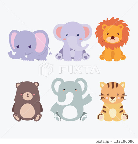 set of cute cartoon animals set of cute cartoon animals 132196096