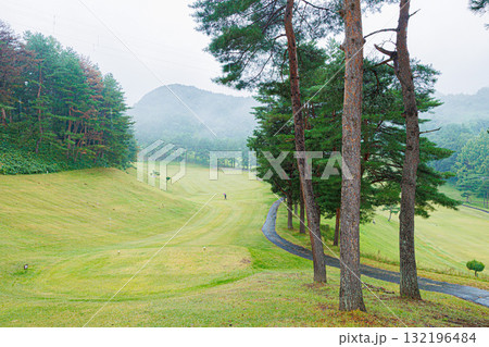 グリーンのあるゴルフ場のグリーン 132196484