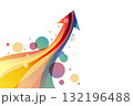 Abstract colorful arrow moving upwards with circles on white background. vibrant arrow symbolizing growth and progress. 132196488