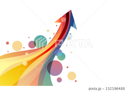 Abstract colorful arrow moving upwards with circles on white background. vibrant arrow symbolizing growth and progress. Abstract colorful arrow moving upwards with circles on white background. vibrant arrow symbolizing growth and progress. 132196488