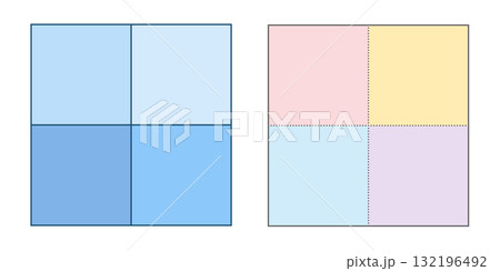 直線と点線のポジショニングマップ テンプレートセット(ブルー・カラフル) 四象限図 マトリクス表 直線と点線のポジショニングマップ テンプレートセット(ブルー・カラフル) 四象限図 マトリクス表 132196492