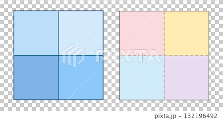 直線と点線のポジショニングマップ テンプレートセット(ブルー・カラフル) 四象限図 マトリクス表 直線と点線のポジショニングマップ テンプレートセット(ブルー・カラフル) 四象限図 マトリクス表 132196492