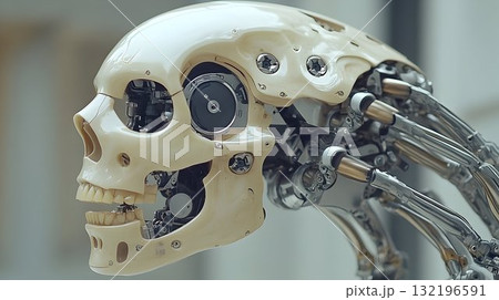 Robotic skull detailed mechanical design futuristic technology concept Robotic skull detailed mechanical design futuristic technology concept 132196591